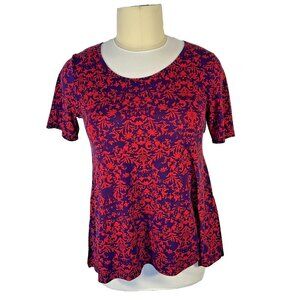 Lula Roe - Tunic Tee Shirt Women's L Short Sleeve Round Neck Red Damask Print